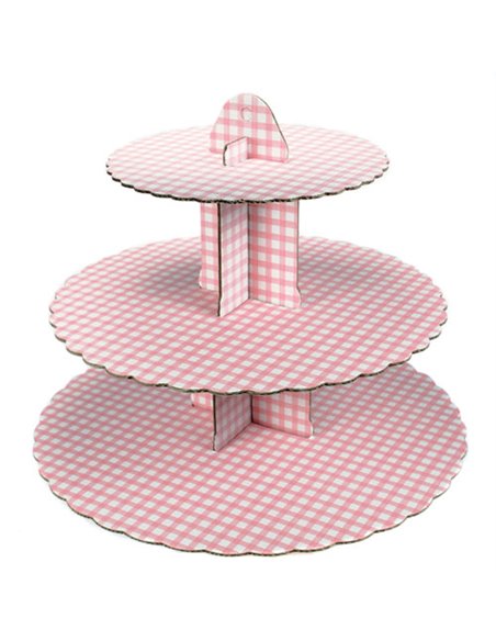 Stand para cupcakes cuadros rosa
