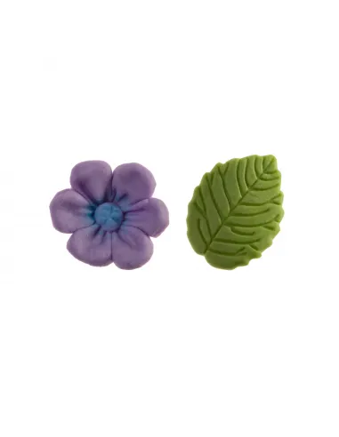 Set 8 flores violeta y 5 hojas de azúcar Dekora