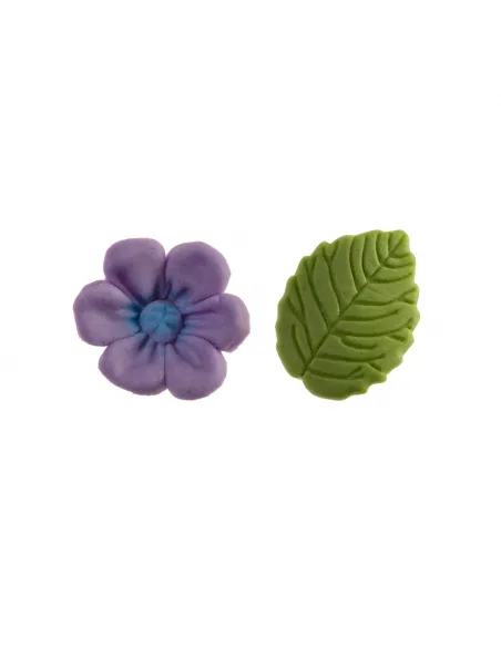 Set 8 flores violeta y 5 hojas de azúcar Dekora