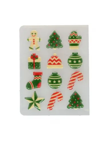 Set 12 decoraciones chocolate colores Navidad Funcakes