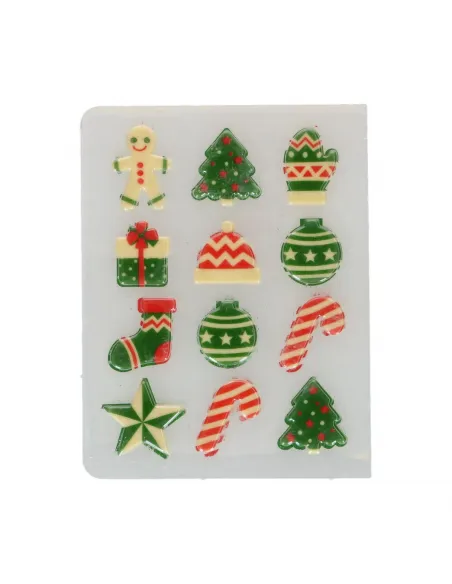 Set 12 decoraciones chocolate colores Navidad Funcakes
