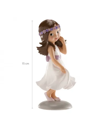 Figura niña comunión lazo violeta Irene 15 cm Dekora