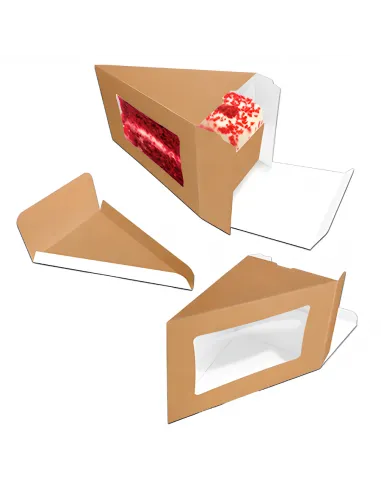 Caja y base cartón kraft con ventana porción tarta