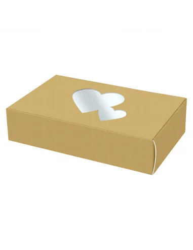 Caja galletas reversible blanca-kraft con ventana corazones