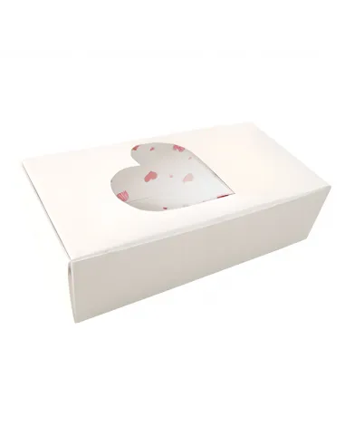 Caja galletas reversible blanca-corazones con ventana corazón