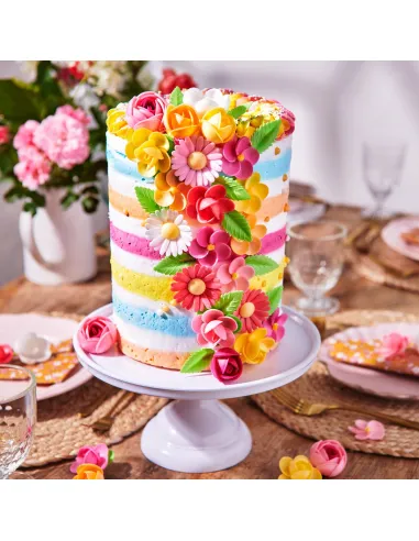 Set flor Frangipani y hojas de colores de oblea Funcakes