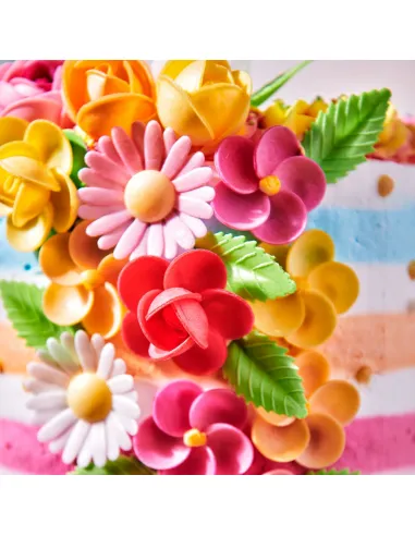 Set flor Frangipani y hojas de colores de oblea Funcakes