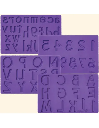 Set de 4 moldes de silicona letras y números