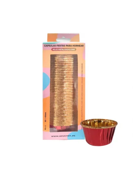 Cápsulas rígidas Rojo metalizado y Dorado 50 unidades Azucren