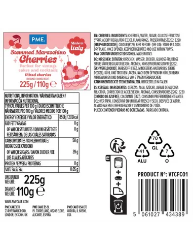 Cerezas Maraschino Rojas con tallo 225 g PME