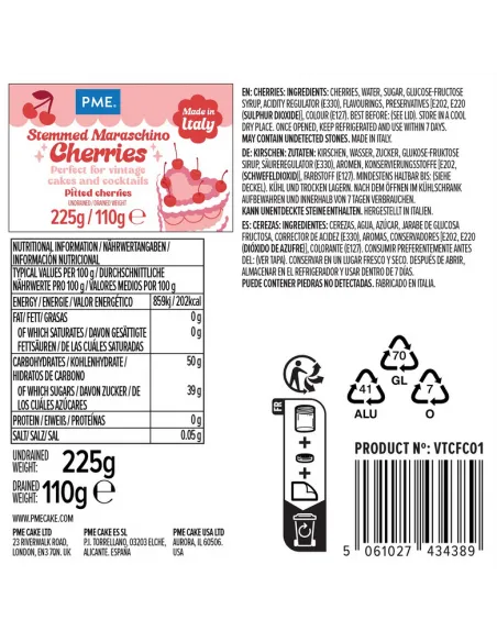 Cerezas Maraschino Rojas con tallo 225 g PME