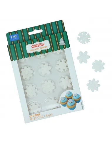 Set 12 decoraciones de azúcar Copos de nieve blancos Navidad PME