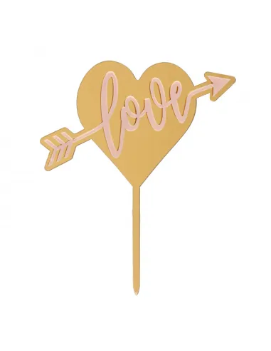 Topper dorado para tarta Corazón Love rosa Dekora