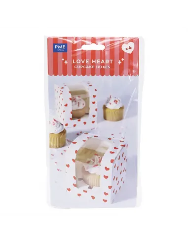 Set 4 cajas con ventana para 1 cupcake corazones PME