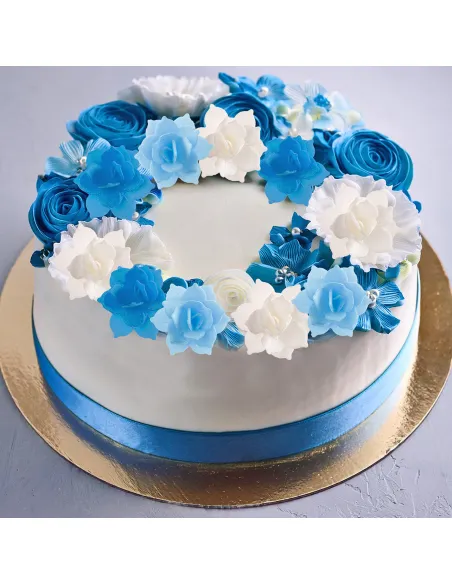 Set 8 Nenúfares de oblea azul y blanco Dekora