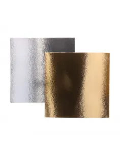 Set 3 bases de cartón oro/plata cuadradas 20 cm Funcakes