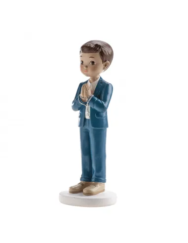 Figura niño comunión traje azul y Rosario 16 cm Dekora