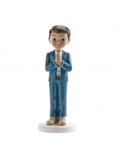 Figura niño comunión traje azul y Rosario 16 cm Dekora