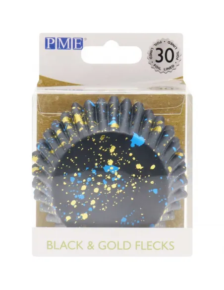 Cápsulas metalizadas Negras con motas doradas y azules PME