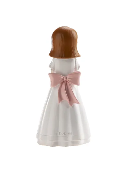Figura niña comunión con Rosario y Lazo Rosa 16 cm Dekora