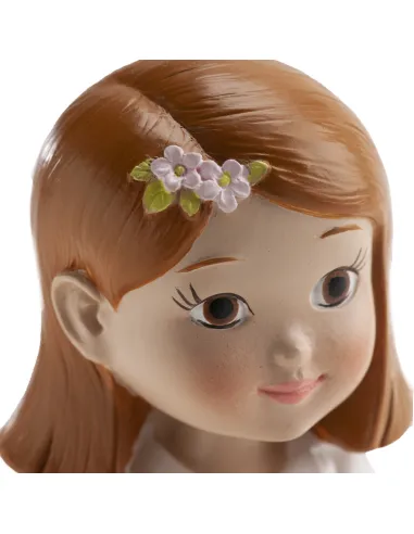 Figura niña comunión con Rosario y Lazo Rosa 16 cm Dekora