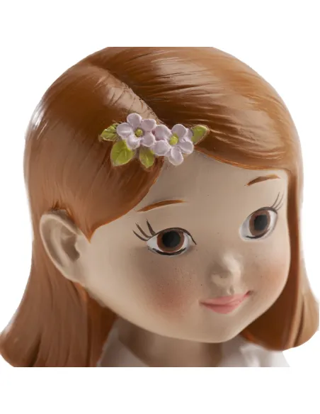 Figura niña comunión con Rosario y Lazo Rosa 16 cm Dekora