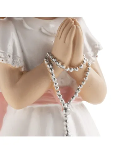 Figura niña comunión con Rosario y Lazo Rosa 16 cm Dekora