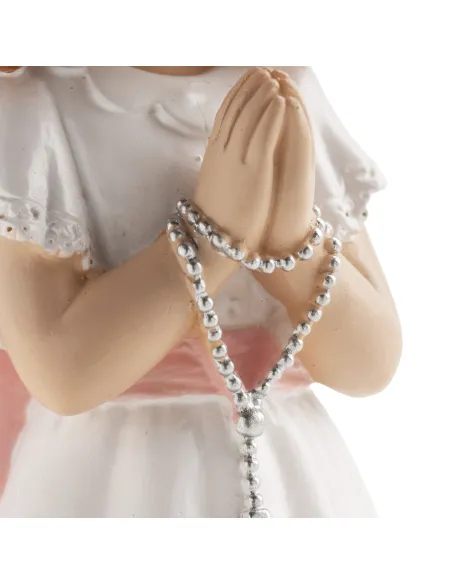 Figura niña comunión con Rosario y Lazo Rosa 16 cm Dekora