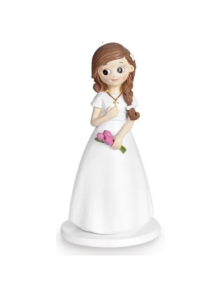 Figura niña comunión con Trenza y Tulipanes 16 cm