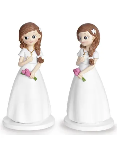 Figura niña comunión con Trenza y Tulipanes 16 cm