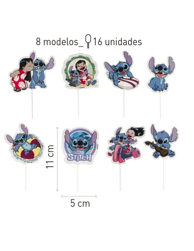 Set 16 toppers de papel Lilo y Stich Dekora