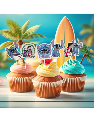 Set 16 toppers de papel Lilo y Stich Dekora