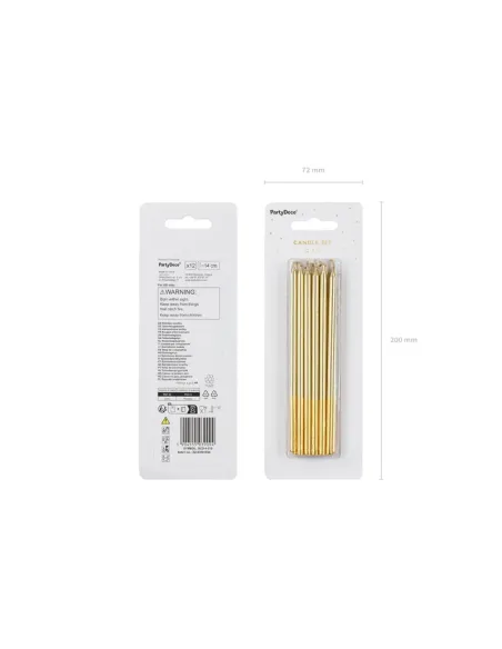 Set 12 velas doradas 14 cm PartyDeco