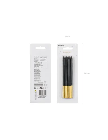 Set 12 velas negras y doradas 14 cm PartyDeco