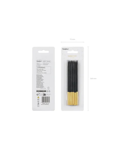 Set 12 velas negras y doradas 14 cm PartyDeco