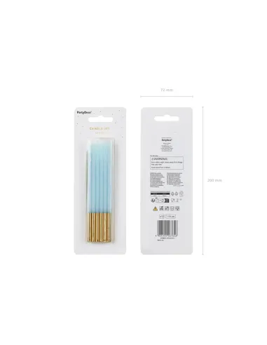 Set 12 velas azules y doradas 14 cm PartyDeco