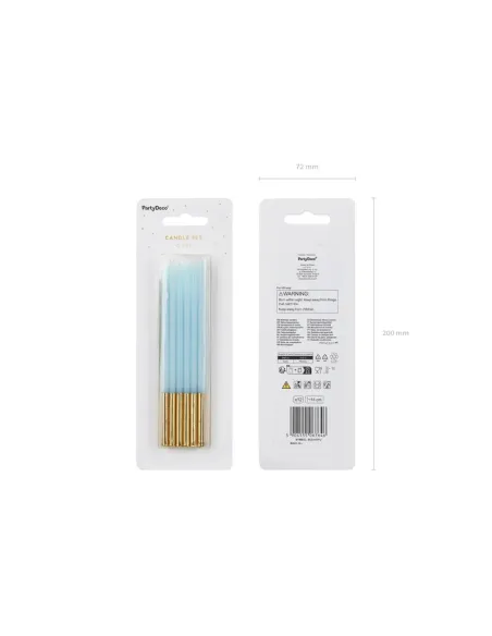 Set 12 velas azules y doradas 14 cm PartyDeco