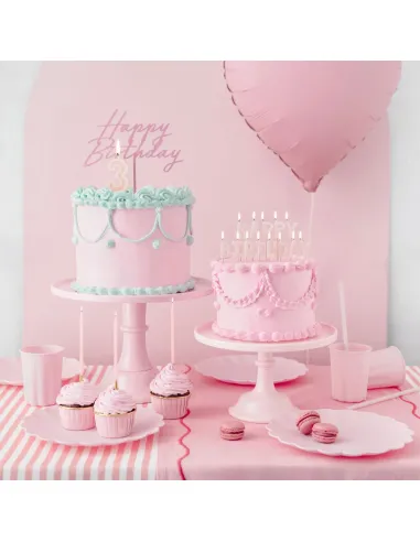 Set 12 velas rosa y doradas 14 cm PartyDeco