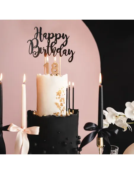 Set 12 velas negras y doradas 14 cm PartyDeco