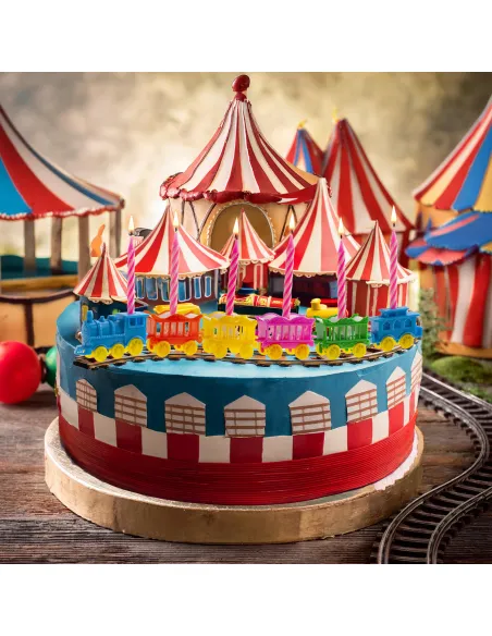 Tren de colores circo con velas rosa