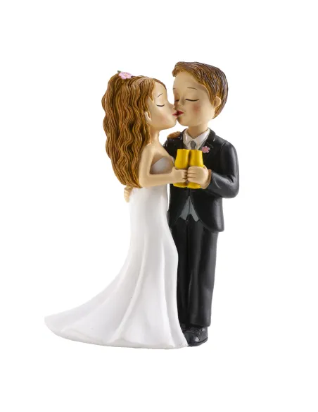 Figura novios con copa y beso 16 cm