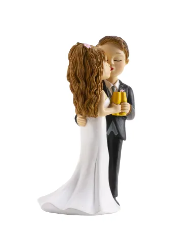 Figura novios con copa y beso 16 cm