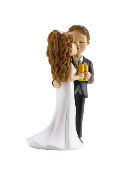 Figura novios con copa y beso 16 cm