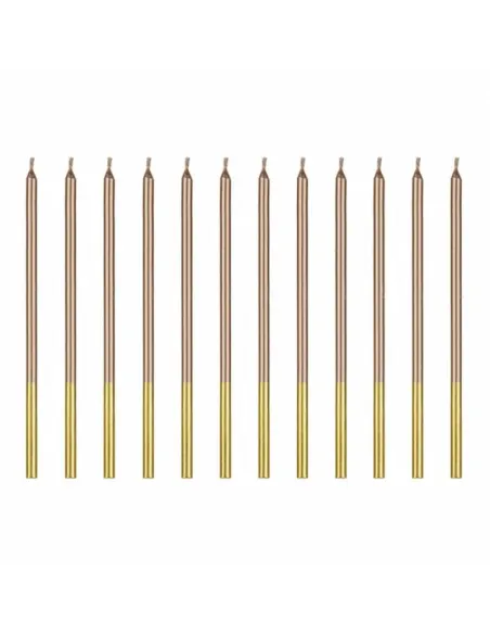 Set 12 velas oro rosa y doradas 14 cm PartyDeco