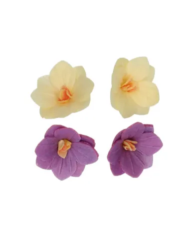 Set 18 Flores de oblea Hortensia morado y amarillo 3,7 cm Funcakes