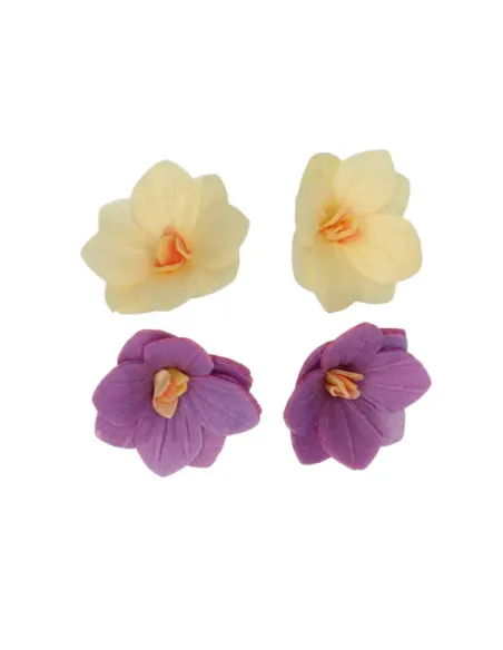 Set 18 Flores de oblea Hortensia morado y amarillo 3,7 cm Funcakes