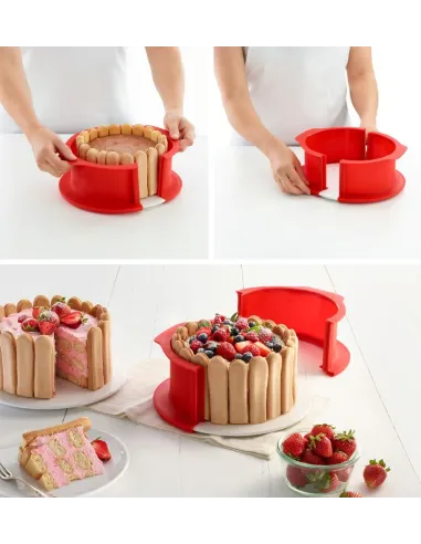 Molde Charlotte desmontable rojo con plato Lékué 18 cm