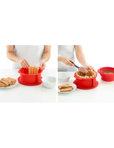 Molde Charlotte desmontable rojo con plato Lékué 18 cm