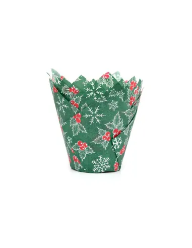 Set 36 Cápsulas muffins verdes Hoja de Acebo Navidad House of Marie