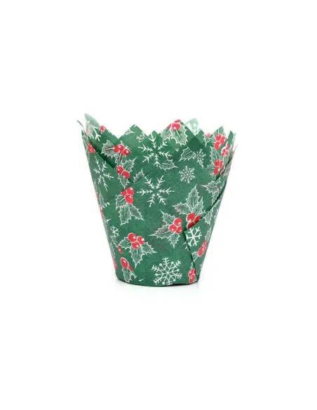 Set 36 Cápsulas muffins verdes Hoja de Acebo Navidad House of Marie